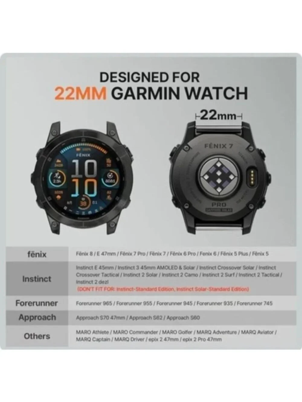 Bandletic Compatible with Garmin Fenix 8 51mm 7X 6X 5X Watch Band - 26mm